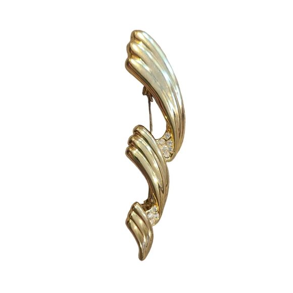 Gold Swirl Rhinestone Brooch - Picture 2 of 4